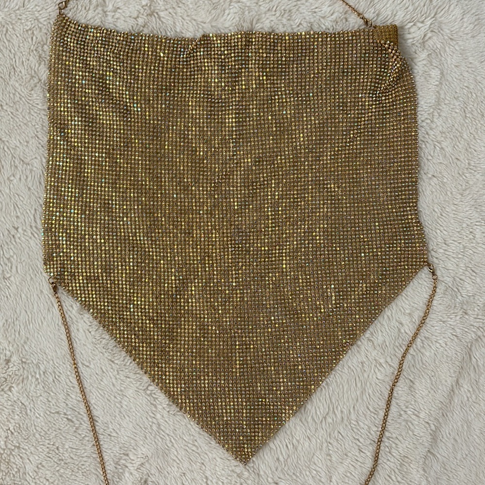 Chainmail Top. Holly Luxe Diamanté Top - Gold Iridescent - Picture 15 of 16